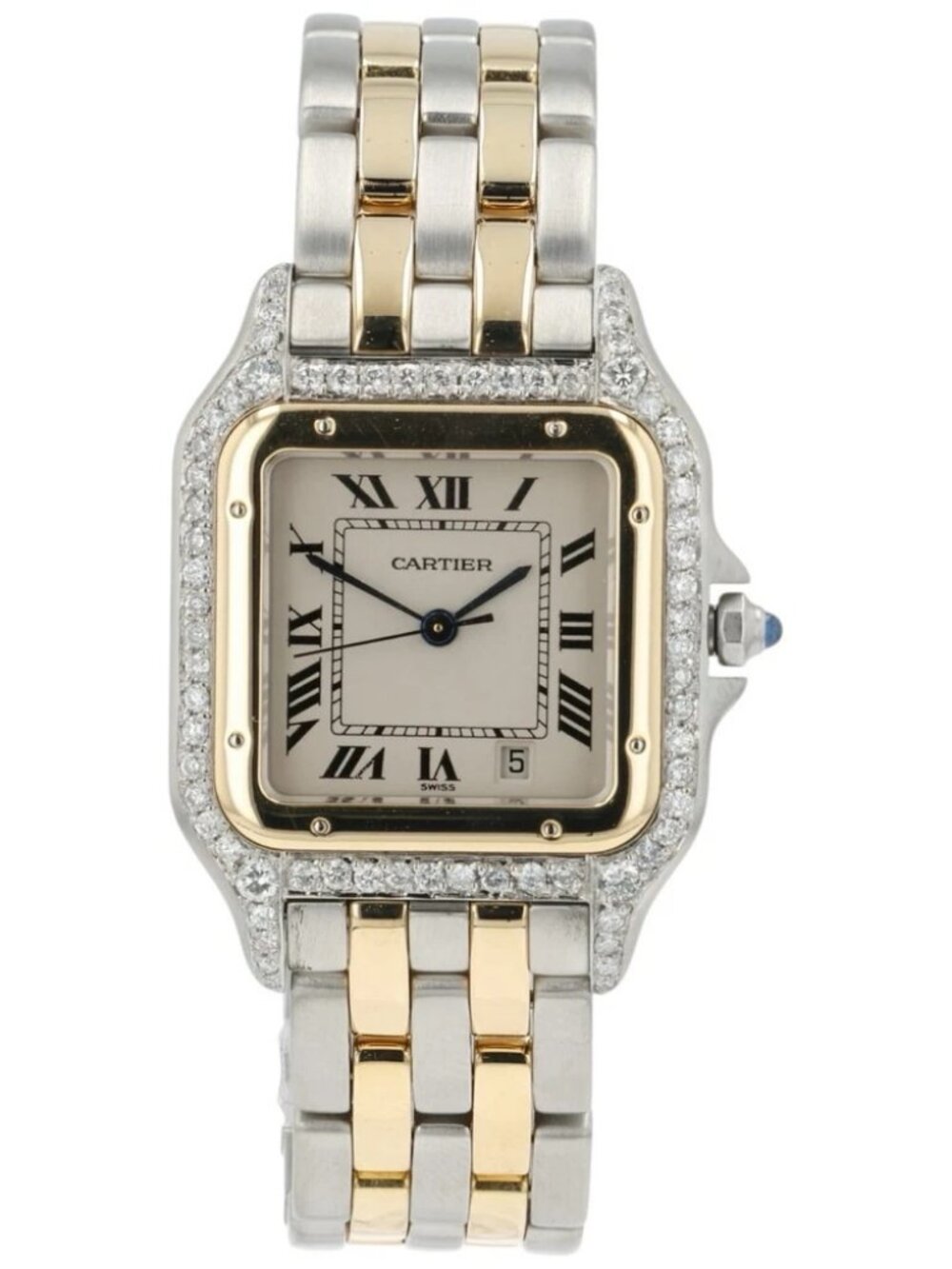 Cartier Panthere Silver Dial Steel and Gold 27mm Quartz Diamond Watch
